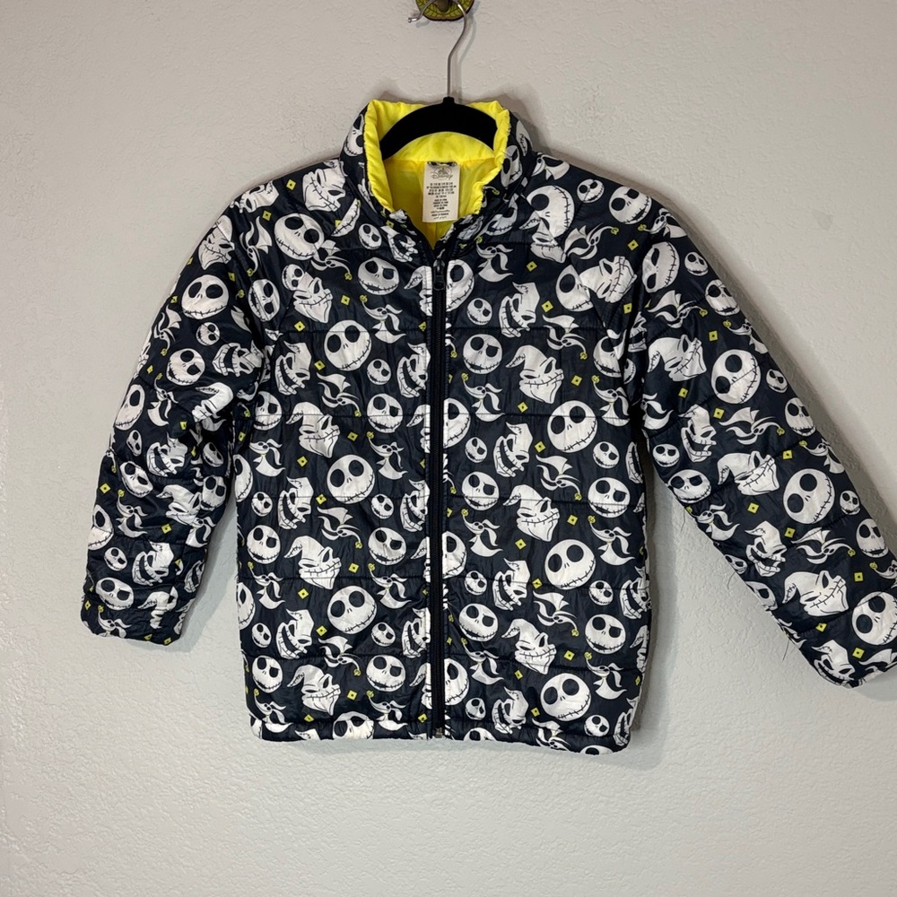 Disney Parks Nightmare Before Christmas Black Yellow Puffer Jacket